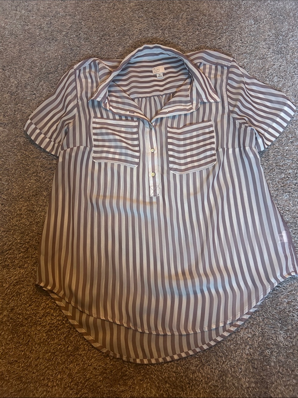 a new day Brown & White Striped Sheer Short-Sleeve Polo Tunic
